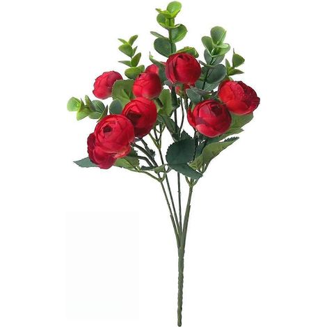 Bouquet de boutons de thé en rose artificielle, décoration de Nouvel An, mariage, fleurs artificielles en soie d'eucalyptus, décoration de salonrouge (1/5)