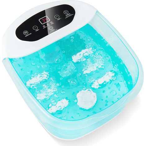 COSTWAY Foot Spa Massager Foot Bath Soak Tub with Heat & Bubble-Blue (1/5)