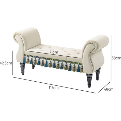 Polsterbank, Sitzbank, Vintage-Design, bis 150 kg, 117x40x58 cm, Beige (1/5)