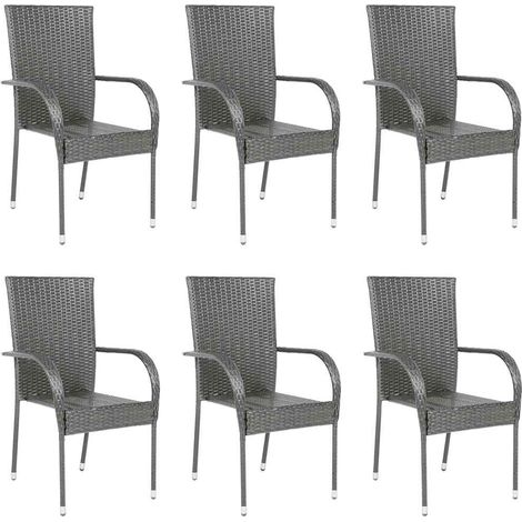 Vidaxl – Chaises empilables de jardin lot de 6 – Résine tressée résistante à l'eau – Acier enduit de poudre – Charge maximale 110 kg (1/5)