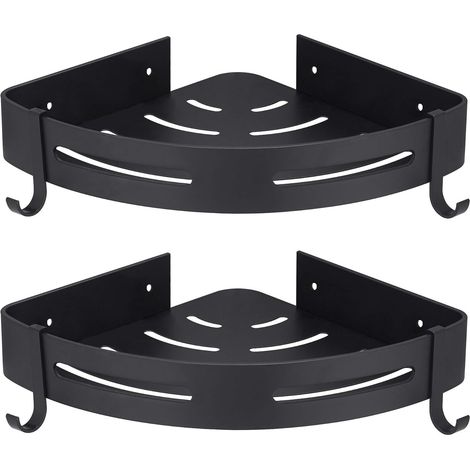 ZOLGINAH Etagère Douche d'angle Noir sans Perçage Rangement Salle de Bain Douche Accessoire Salle de Bain Support Porte Savon Douche Aucun Antirouille en Aluminium Lot de 2 avec Crochets (1/5)