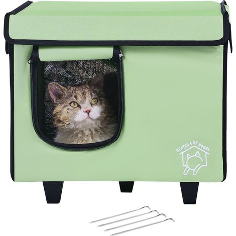 Niche chauffante pour chat température réglable minuterie abri pliable Oxford 900D coussin chauffant vert petit (1/5)