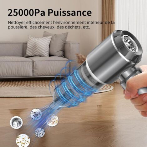Aspirateur à Main, 25000Pa Aspirateur à Main sans Fil, Aspirateur de Voiture à 3 Vitesses avec Moteur sans Brosse, Mini Aspirateur de Voiture pour Voiture Animaux Maison Car (1/3)