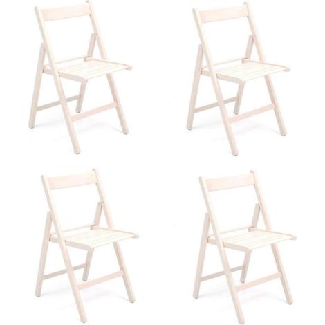 Sedia pieghevole salvaspazio in legno lusso colorata BIANCO SET DA 4 (1/2)