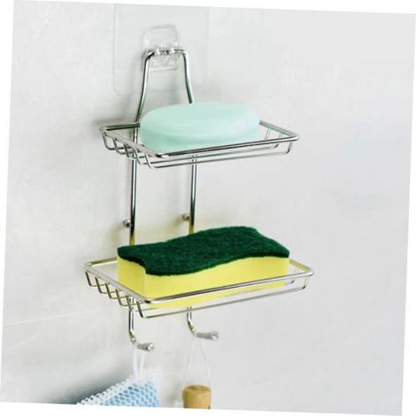 Crochets Muraux Inox, 2 Pièces Multifonction Évacuation Eau, Salle de Bain Cuisine Rangement (1/5)