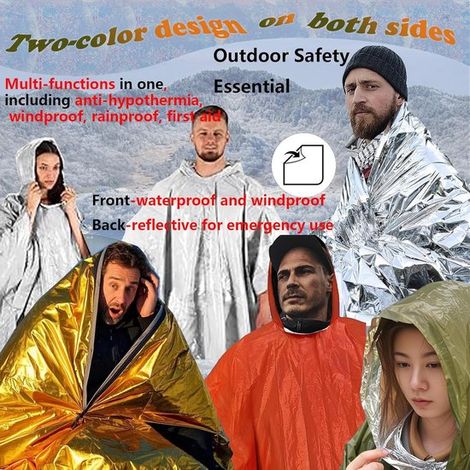 Kit di equipaggiamento composto da quattro pezzi: poncho antipioggia di emergenza (20 pezzi) e coperte di emergenza (20 pezzi). (1/3)