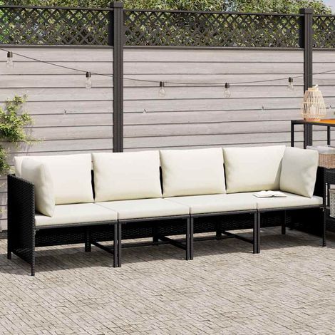 Canapé fixe 4 places de jardin, Canapé d'extérieur, Meuble de jardin, avec coussins Noir Résine tressée OIB7384E (1/4)