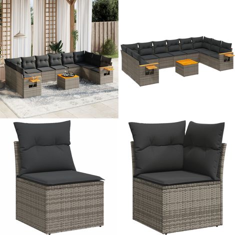 Salon de jardin 11 pcs avec coussins gris résine tressée - Ensemble Salon De Jardin - Meuble Extérieur - Jardin Design - Mobilier De Jardin - Chaise Lounge - Home & Living (1/5)