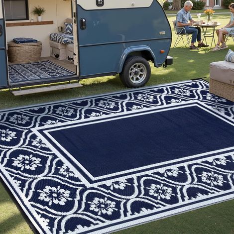 1 Tapis d'extérieur réversible, imperméable, en plastique, résistant aux UV, pour balcon, camping, plage (1/5)