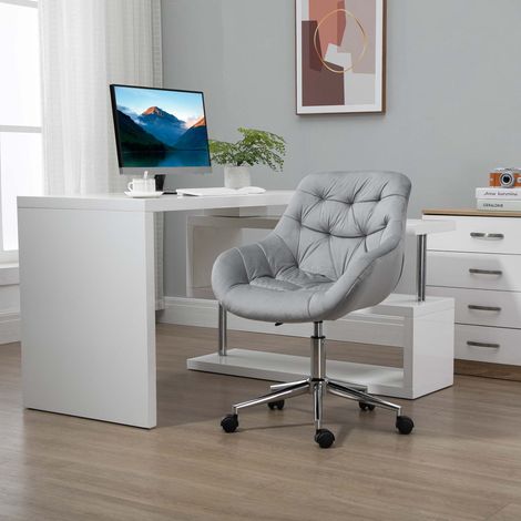 Fauteuil de bureau pivotant ergonomique à hauteur réglable et roulettes, revêtement en velours, 59 x 58 x 80-90 cm, gris (1/5)