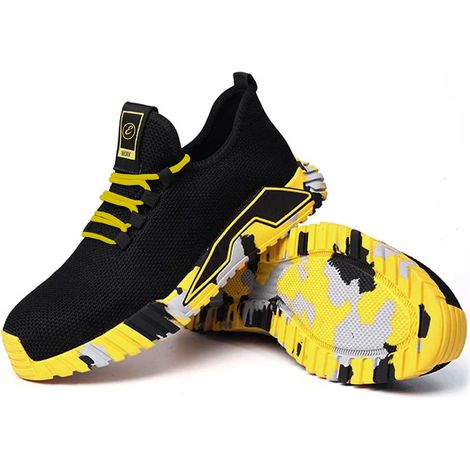 Scarpe Antinfortunistiche da Lavoro Cantiere Leggere Comode Traspiranti Sicurezza Antiscivolo Puntale in Acciaio con Protezione Antiperforazione Certificazione CE (Nero e Arancio, 46) - Colore: Nero e (1/5)
