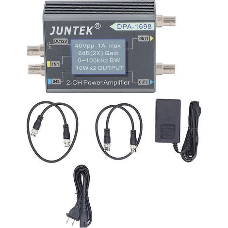 Signalgenerator, Leistungsverstärker 0–100 kHz, 0–40 Vpp, 2 AUX-Kanäle, 2 x 10 W, DPA1698, Hochleistungsverstärker 100–240 V (ca.) (1/4)