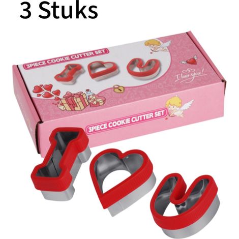 Ensemble de 3 emporte pièces en acier inoxydable renforcé en forme de lettres sur le thème Amour antiadhésifs pour biscuits pâtisserie et activités créatives avec les enfants coffret cadeau coloré (1/5)