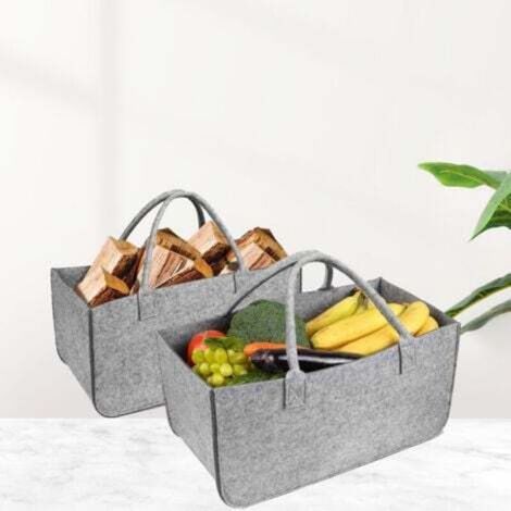 [JAMAIS UTILISÉ] (50x25x25cm, 2pcs, Gris) Sac fourre-tout en feutre de laine pour panier à bois de chauffage, sac de courses, panier à bûches portable pliable et résistant à l'usure (1/4)