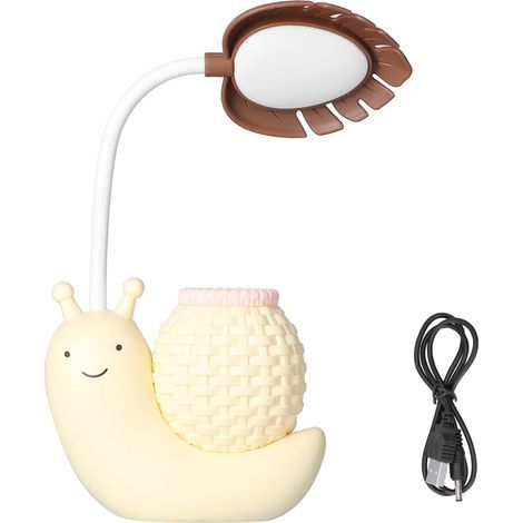 Lampe de bureau LED avec porte-stylo, multifonction, chargement USB, lumière mignonne pour étudiants et enfants, jaune (1/5)