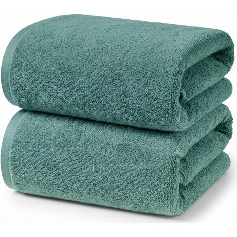 Lot de 2 Draps de Bain 70x140 cm, Serviettes de Douche Coton Vert (1/5)
