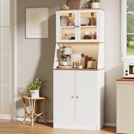 Buffet, Armoire, 70x40x180cm, Bibliothèque, RGB-LED, Meuble de rangement, Meuble TV, Vitrine, Verre trempé + MDF, Penderie, Blanc (1/5)