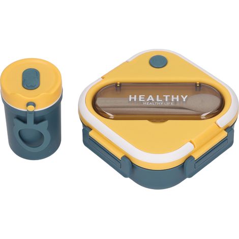 Tragbare, auslaufsichere Bento-Box für Schüler und Büro mit Besteck – Niedliches, minimalistisches Design, Blau (1/5)