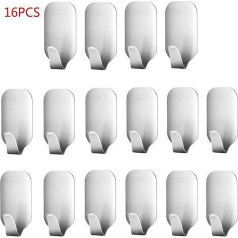Self-Adhesive Hooks - Stainless - 16PCS - Anti-Rust - Waterproof - Easy Installation (1/4)