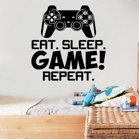 Eat Sleep Game Muursticker - Gamer Muursticker met Grote Controller, Waterdichte Vinyl Kunstdesign Stickers voor Thuis Speelkamer Jongensslaapkamer Gamekamer 05 57