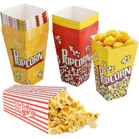 Pièces Sacs Popcorn, oz Sacs de Popcorn, Popcorn Boîte de Papiers à Motifs Délicats, Popcorn Boite pour Rouges et Jaunes, Sachet Popcorn pour Soirées Cinéma, Anniversaires, Facile à Monter (1/5)