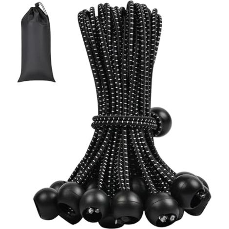 Cordons élastiques à boules, 50 pièces de 15 cm, Bungee Cords en bâche, solides et flexibles, noirs, réglables pour tente, camping, maison, auvents, drapeaux