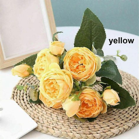 Fleurs artificielles, décoration de mariage, articles ménagers, soie, ameublement, pivoines, fausses roses, uniquesjaune (1/5)
