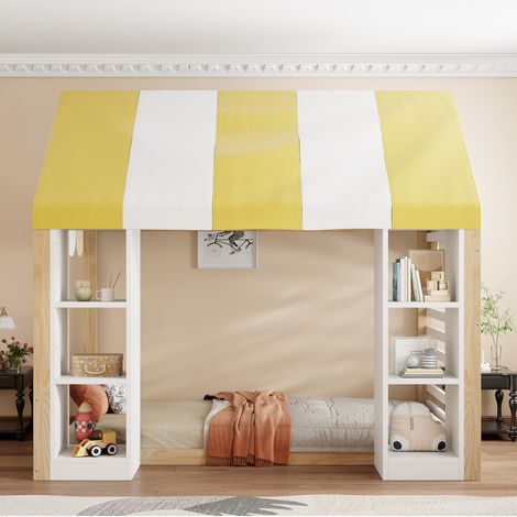 Cama cabaña infantil 90x200 cm de madera blanca con almacenaje, sin colchón FloraGrace (1/5)