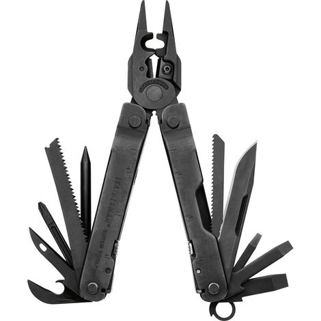Leatherman Super Tool 300 EOD, multiherramienta táctica para militares y EOD, 19 funciones, acero inoxidable 420HC, óxido negro, funda MOLLE negra. (1/4)