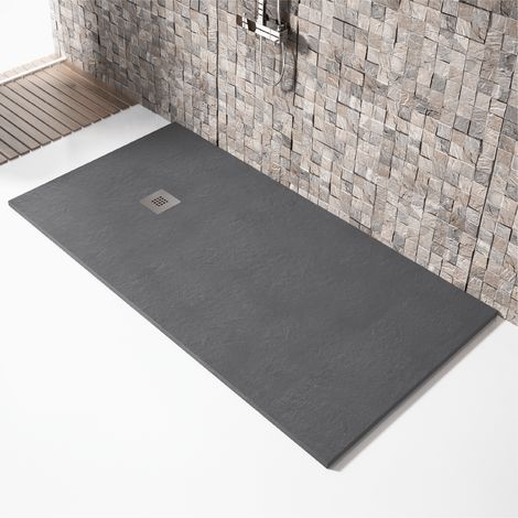 Receveur de douche 100x100cm extra plat MADISON en résine surface ardoisée anthracite
