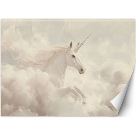 Papier peint pour enfants Licorne dans des nuages beiges 150x105 (1/5)