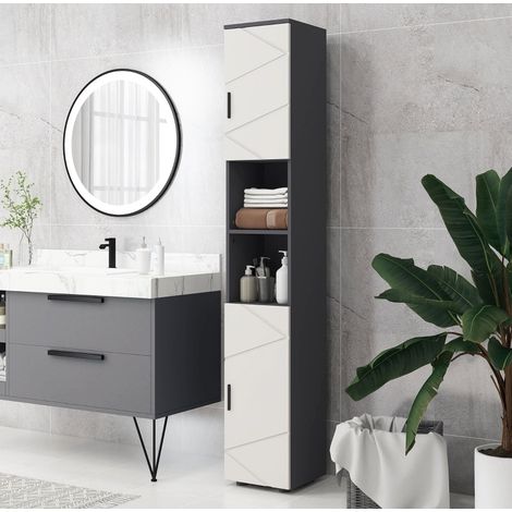 Armoire haute de salle de bain étroite en bois gris foncé 183 x 30 x 30 cm OKWISH (1/5)