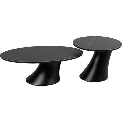MAALA - Ensemble Table Basse et Bout de Canapé Noir en Céramique et Pied en ABS (1/3)