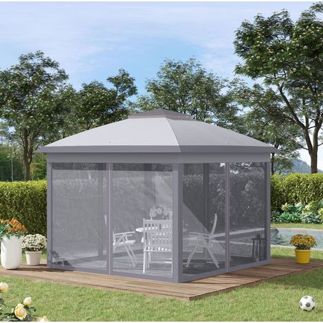 Tonnelle pergola 3 x 3 m pliable avec moustiquaires grise HAVRYA (1/3)