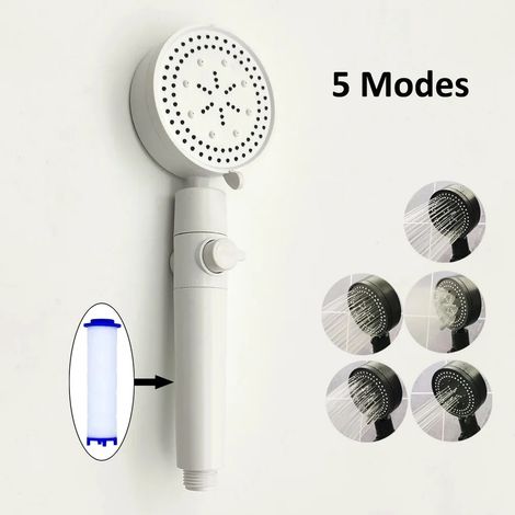 (Blanc) Pommeau de douche à pression forte 3 modes avec filtre, grand débit, douchette à main haute pression, accessoires de douche pour la maison (1/5)