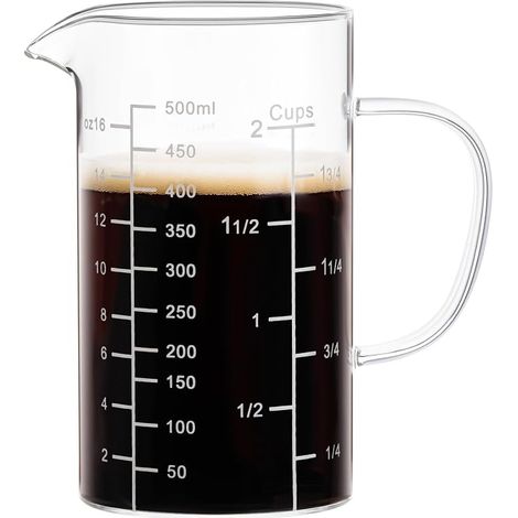 Verre doseur 500 ml avec trois échelles, ouverture en forme de V et poignée - Tasse de mesure pour cuisine ou restaurant (1/5)