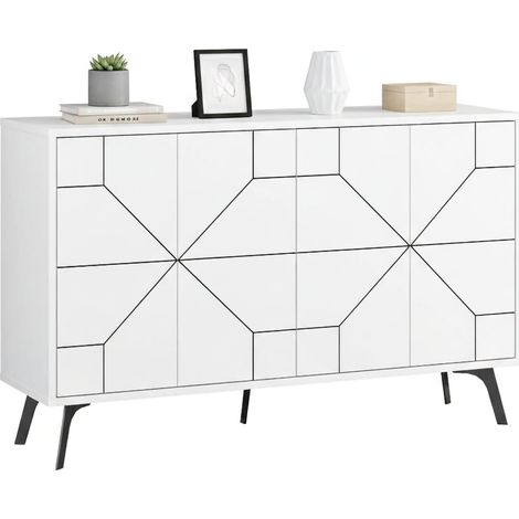 Credenza Earl, Madia 4 Ripiani, 8 Vani, 4 Ante, 123x35x62h cm Bianco
