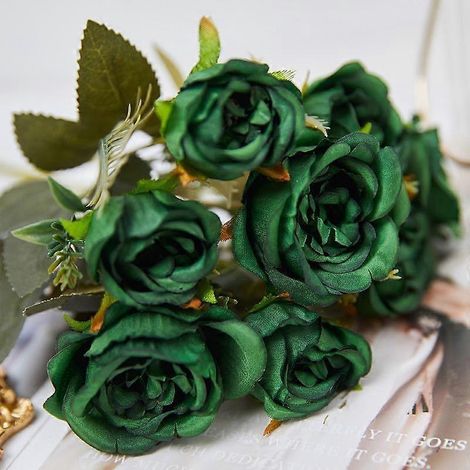 Bouquet Ornement d'Automne Fleurs Artificielles Pivoine en Soie Vertes DIY Mariage Fêtevert foncé (1/5)
