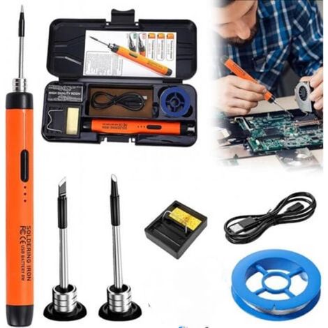 Fer à souder Kit de-Fer à souder USB avec 3 températures réglables de 300°C à 450°C,3 pointes,support de fer à souder,fil à souder (1/5)