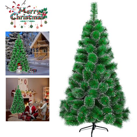 AUFUN Sapin de Noël artificiel (150cm, Vert Aiguilles de sapin + effet neige) (1/5)