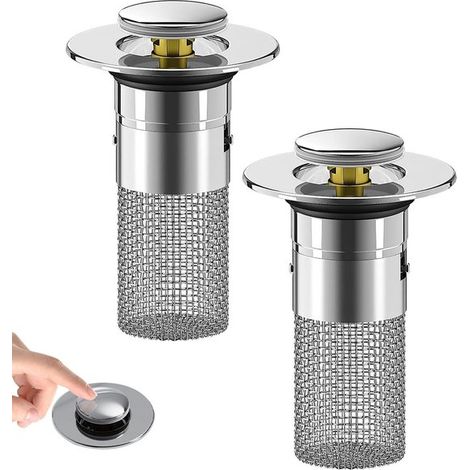 Colador de desagüe de fregadero de 2 piezas, extraíble, de acero inoxidable, plegable, para inodoro, cocina y baño - Plateado (1/5)
