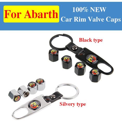 (noir - remarques) 4 bouchons de valve en cuir pour jantes, compatibles avec logo Abart. Accessoire auto. Convient aux modèles Panda, Bravo, Punto, Linea, Croma 500 et 595. (1/2)