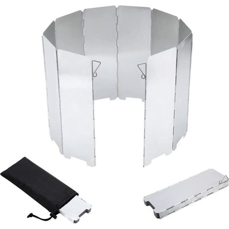 Paravento pieghevole in lega di alluminio, 10 piastre, portatile, ideale per campeggio, attività all'aperto, come fornello o picnic.
