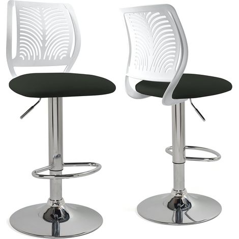 Ensemble de 2 tabourets de bar SAWA avec dossier souple et assise rembourrée en similicuir, pivotant à 360°, repose-pieds, hauteur réglable, chromé SAWA (blanc et gris) (1/5)