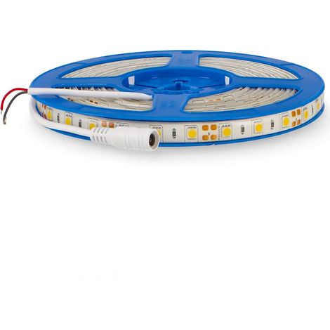 Ruban LED - 12 V CC SMD5050, 5 mètres, 60 LED/m, 1400 lm, couleur 3000 K, IP65, PCB blanc, idéal pour un éclairage décoratif et fonctionnel