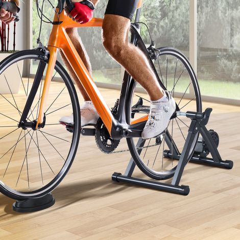 HOMCOM Rollers de vélo d'entraînement pliables avec résistance magnétique pour roues de 26-28 pouces support d'entraînement de vélo pour intérieur 54.5x47.2x39.1 cm noir
