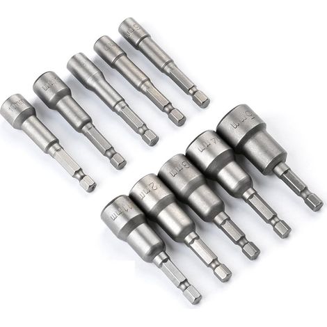 Douille Hexagonale Magnétique 10Pcs 6-15mm - Set de Clés à Choc 1/4 Avec Adaptateur - Outil Visseuse (1/5)