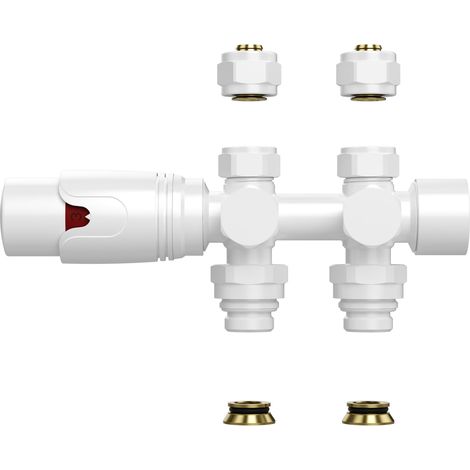Belvit Design Heizkörperventil Thermostat Weiß glänzend für Wand- und Bodenanschluss 1/2" PEX 16 x 2mm Konus M30