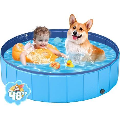Foldable Dog Pool, 120CM XL, Reinforced PVC, Drain Valve, Garden (1/5)