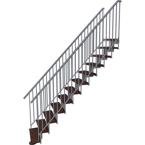 Scala dritta 12 gradini - Altezza raggiungibile 2.59 a 3.12m - Larghezza 80cm - Struttura grigia e gradini in legno noce - COMFO80/I/GN2MC-12